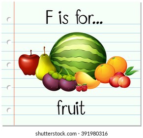 Flashcard letter F is for fruit illustration