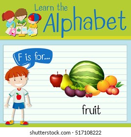 Flashcard letter F is for fruit illustration