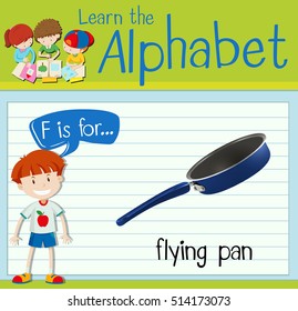 Flashcard letter F is for frying pan illustration