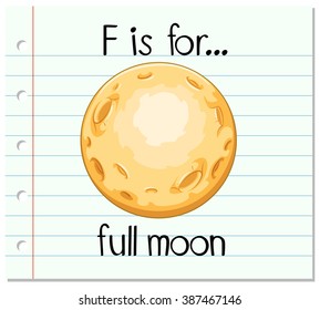 Flashcard letter F is for full moon illustration