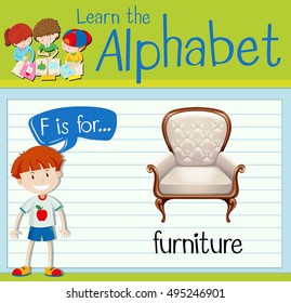Flashcard letter F is for furniture illustration