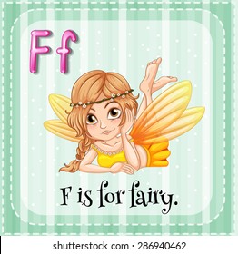 Flashcard of letter F with a pretty fairy pucture