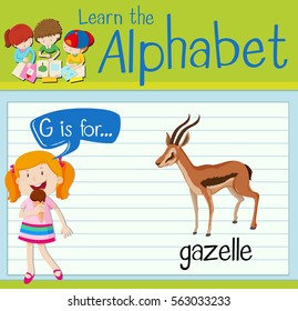 Flashcard letter G is for gazelle illustration