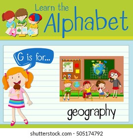 Flashcard letter G is for geography illustration