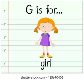 Flashcard letter G is for girl illustration