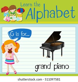 Flashcard letter G is for grand piano illustration