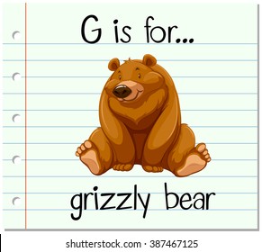 Flashcard letter G is for grizzly bear illustration
