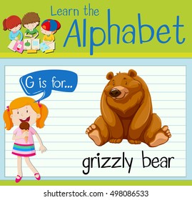 Flashcard letter G is for grizzly bear illustration