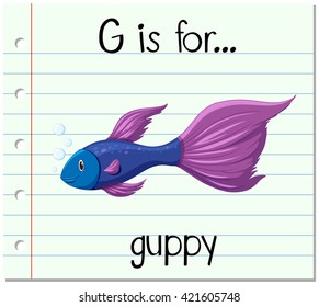 Flashcard letter G is for guppy illustration