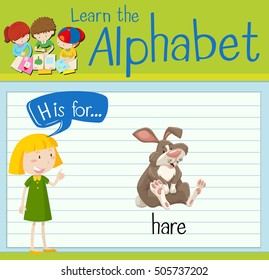 Flashcard letter H is for hare illustration