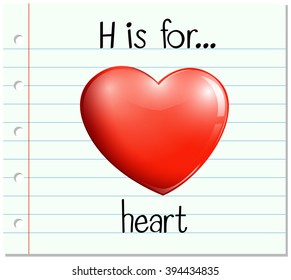 Flashcard letter H is for heart illustration