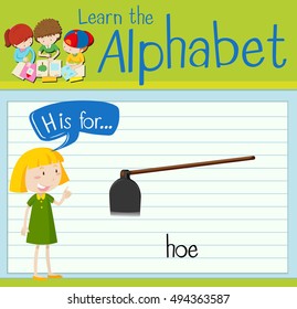 Flashcard letter H is for hoe illustration