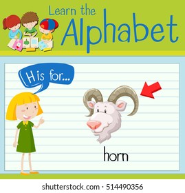 Flashcard letter H is for horn illustration