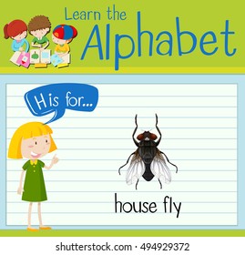 Flashcard letter H is for house fly illustration
