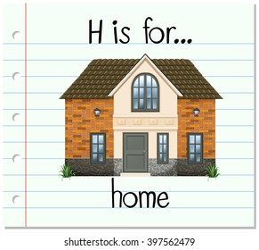 Flashcard letter H is for house illustration
