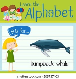 Flashcard letter H is for humpback whale illustration