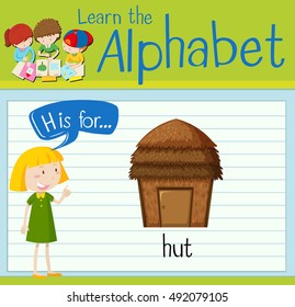 Flashcard letter H is for hut illustration