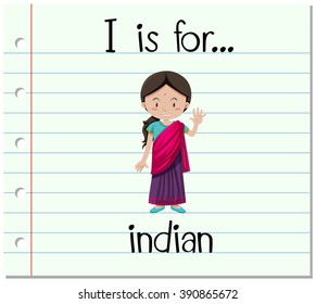 Flashcard letter I is for Indian illustration