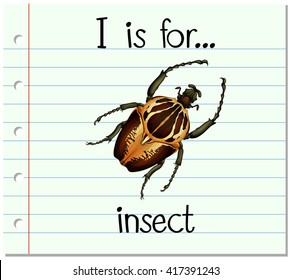 Flashcard letter I is for insect illustration