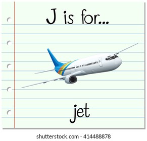 Flashcard letter J is for jet illustration
