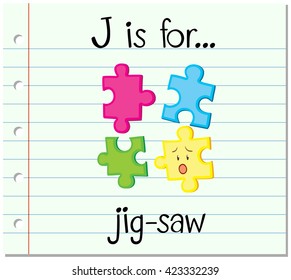 Flashcard letter J is for jig-saw illustration