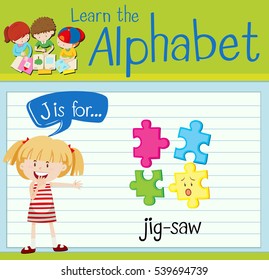 Flashcard letter J is for jig-saw illustration