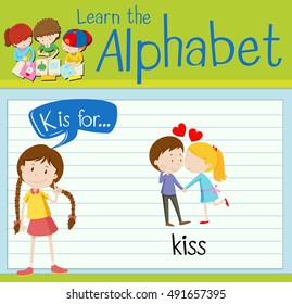 Flashcard letter K is for kiss illustration