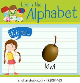 Flashcard letter K is for kiwi illustration