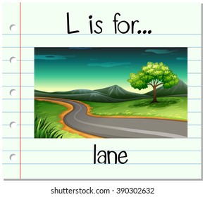 Flashcard letter L is for lane illustration