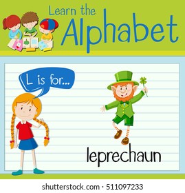 Flashcard letter L is for leprechaun illustration