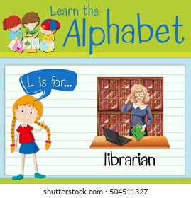 Flashcard letter L is for librarian