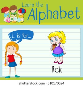 Flashcard letter L is for lick illustration