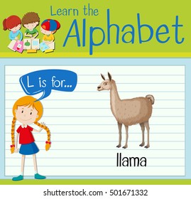 Flashcard letter L is for llama illustration