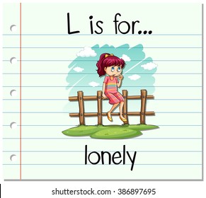 Flashcard letter L is for lonely illustration