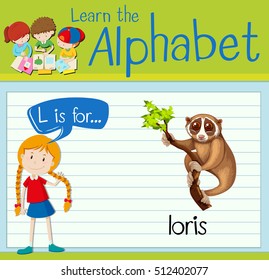 Flashcard letter l is for loris illustration