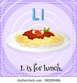 Letra flashcard L es para el almuerzo