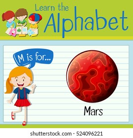 Flashcard letter M is for Mars illustration