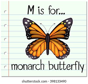  Flashcard letter M is for monarch butterfly illustration