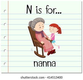 Flashcard letter N is for nanna illustration