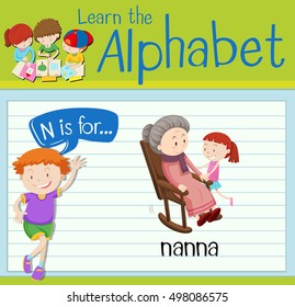 Flashcard letter N is for nanna illustration