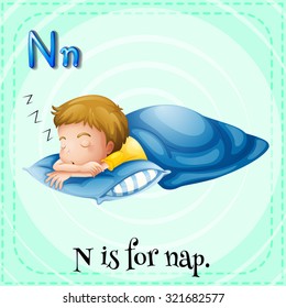 Flashcard letter N is for nap illustration