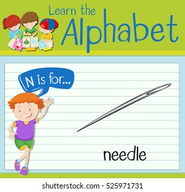 Flashcard letter N is for needle illustration