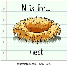 Flashcard letter N is for nest illustration