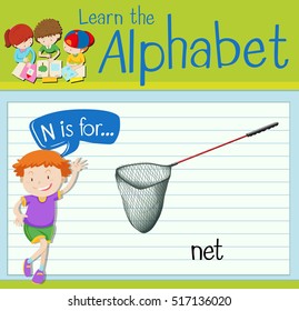Flashcard letter N is for net illustration
