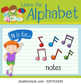 Flashcard letter N is for notes illustration