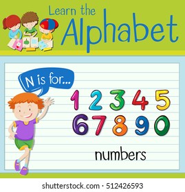 Flashcard letter N is for numbers illustration