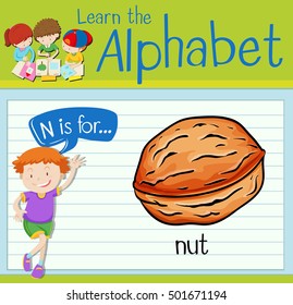Flashcard letter N is for nut illustration