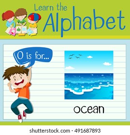 Flashcard letter O is for ocean illustration