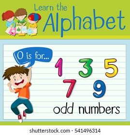 Flashcard letter O is for odd numbers illustration