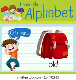 Flashcard letter O is for old illustration